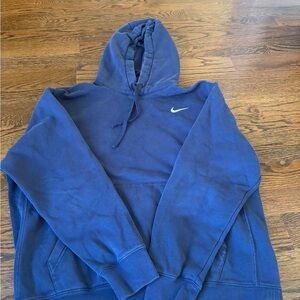 Nike Navy Blue Pullover Hoodie with White Swoosh A letter on the sleeve